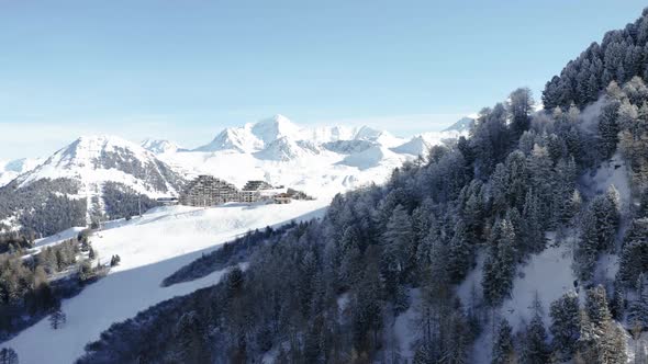 La Plagne Aerial View in the French Alps in France