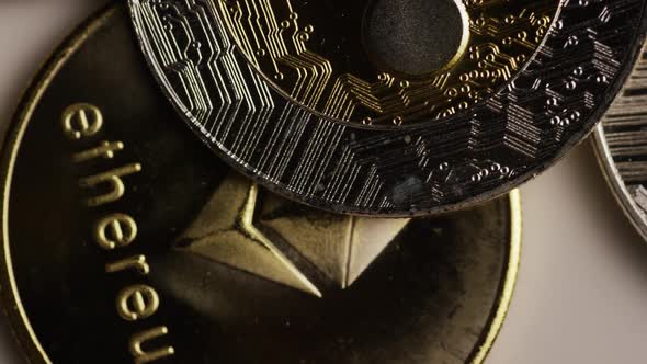 Rotating shot of Bitcoins (digital cryptocurrency) - BITCOIN MIXED 055