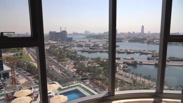 Slow moving of Point of View to the window in a Hotel in Dubai United Arab Emirate