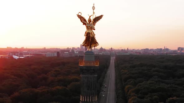 Berlin Victory Column Aerial view at sunrise, Berlin, Germany