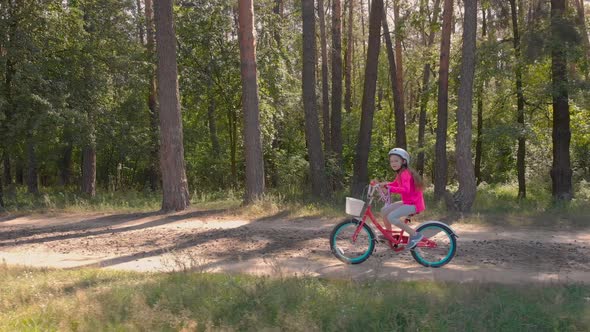 Little Girl On Bicycle And Forest