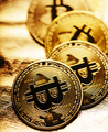 Closeup of golden bitcoin  - PhotoDune Item for Sale