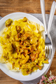 Pasta with fried chicken in cream and chanterelle sauce. - PhotoDune Item for Sale