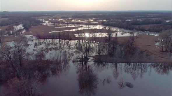 Aerial Video of a Spring Flood