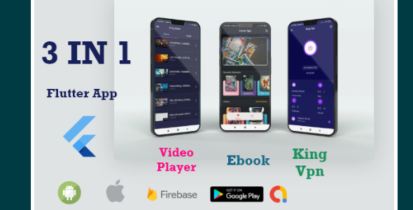 3 IN 1 - Flutter Bundle App | Vpn - Ebook -Video Player