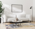 blank picture frame mock up in modern light living room interior with white sofa, 3d rendering - PhotoDune Item for Sale