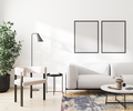 empty poster frames mockup in modern living room interior background, 3d rendering - PhotoDune Item for Sale
