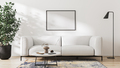 frame mockup in living room interior with white wall and furniture, 3d render - PhotoDune Item for Sale