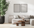 Two blank frames mock up in modern living room interior, minimalist style, 3d rendering - PhotoDune Item for Sale