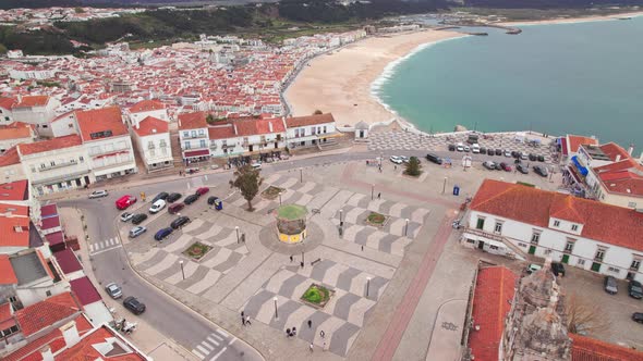 Flying Over the Picturesque Portuguese Coast Town Nazare Portugal