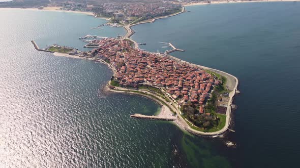 Aerial View of Nesebar Ancient City on the Black Sea Coast of Bulgaria