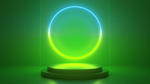 Podium with blue green neon circle