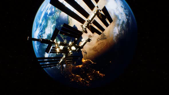 International Space Station in Outer Space Over the Planet Earth Orbit alt