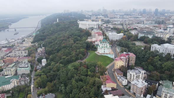 Cityscape of Kyiv, Ukraine. Aerial View, Slow Motion