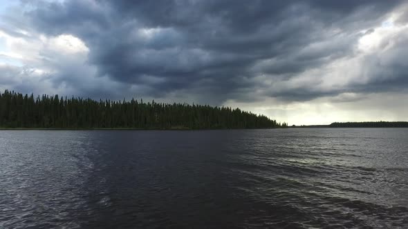 Grey sky over a lake