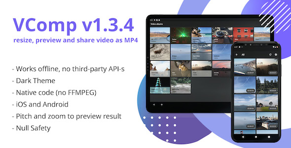VComp – resize, preview and share video as MP4. Works offline on iOS and Android