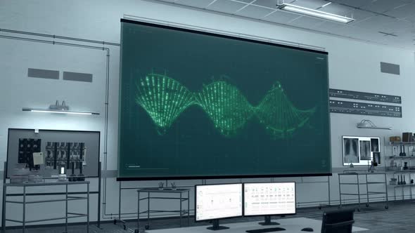 Conducting scientific molecular research of DNA spiral at the laboratory alt