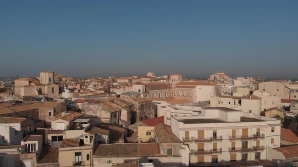 Drone Flies Above the Ortygia Ortigia Island in Province of Siracusa  in Sicily Italy