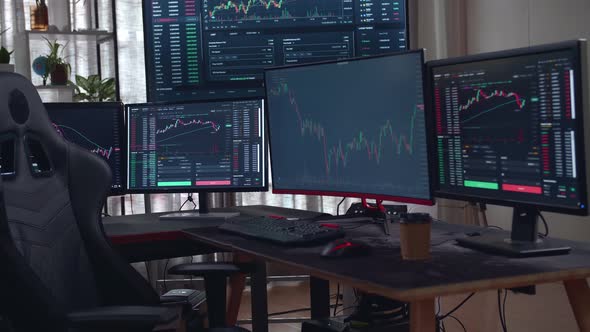 Stock Market Trader Multiple Computer Monitors With Financial Charts