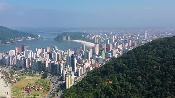 Panorama landscape of coast city of Sao Vicente, state of Sao Paulo, Brazil.