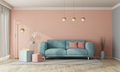 Modern living room interior with sofa on empty pastel color wall - PhotoDune Item for Sale