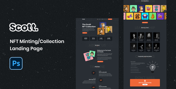 Scott - NFT Minting and Collection Landing Page PSD Template