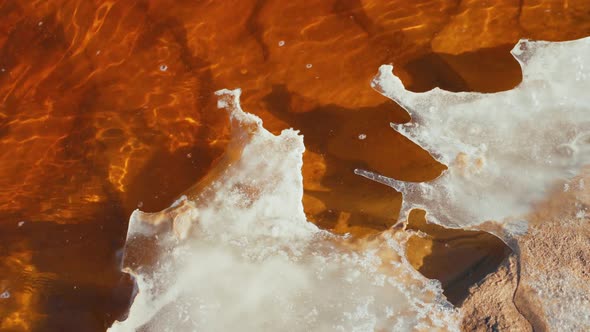 River flow on the background of ice in spring