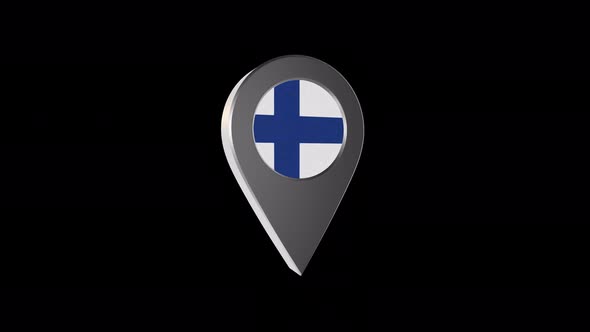 3d Animation Map Navigation Pointer With Finland Flag With Alpha Channel  - 4K