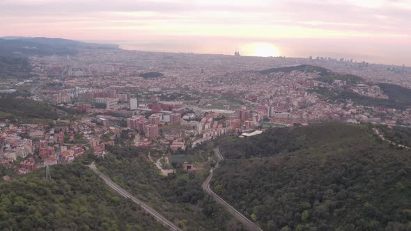 Panoramic view of Barcelona at sunrise