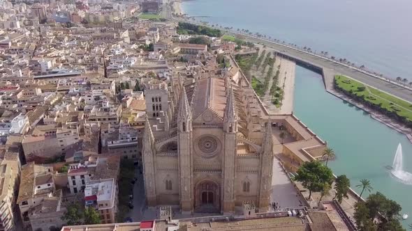Catedral de Mallorca in Palma, Spain. Aerial view of the roof.
