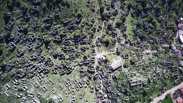 Drone view on world famous Kayakoy ghost town near to Olludeniz, Fethiye.