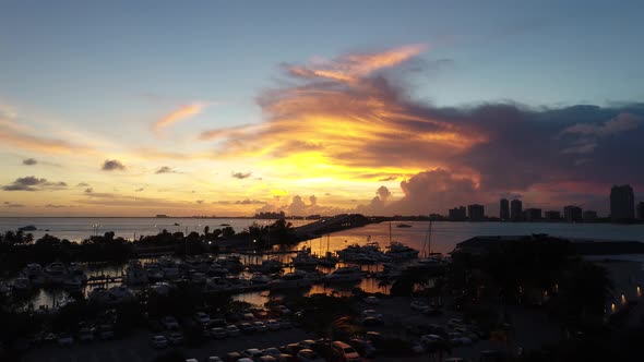 Panning wide landscape of coast city of Miami Florida United States