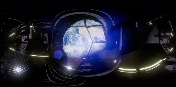 Vr 360 Camera Moving Inside a Spaceship Tunnel