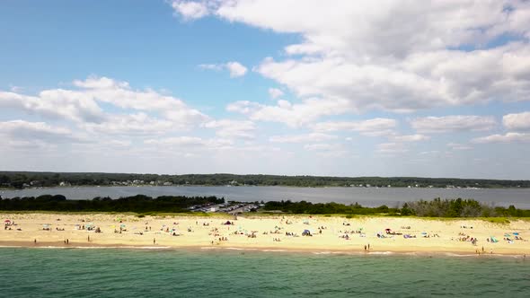 View from above of crowded beach in Burlingame Park, Charlestown