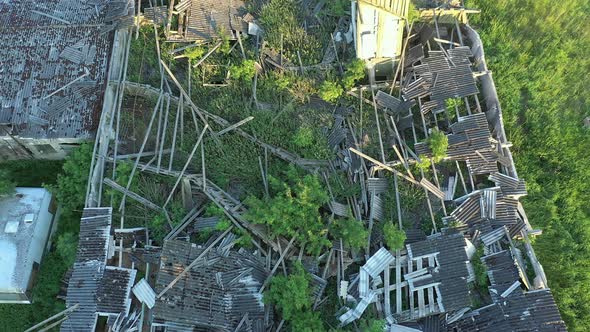 Aerial Shot of a Ruined Soviet Cattle Barn