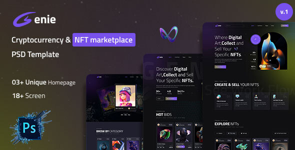 Genie- Cryptocurrency &  NFT marketplace PSD Temmplate