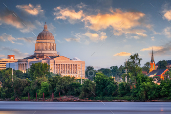 Missouri River with the State Capitol at dusk.