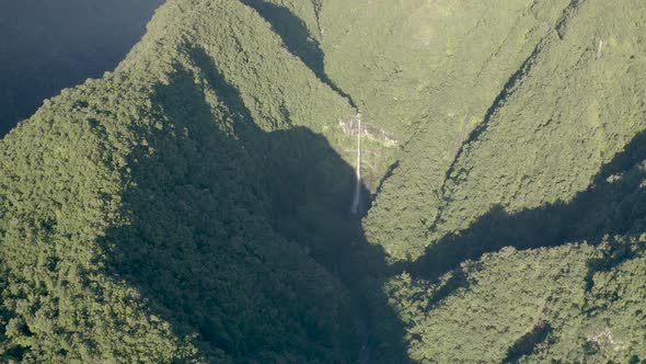 Aerial view of Cascade de La Grande Ravine, Reunion.