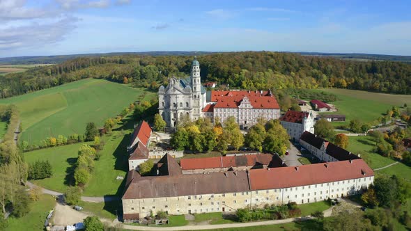 Aerial view of Neresheim Abbey, Germany