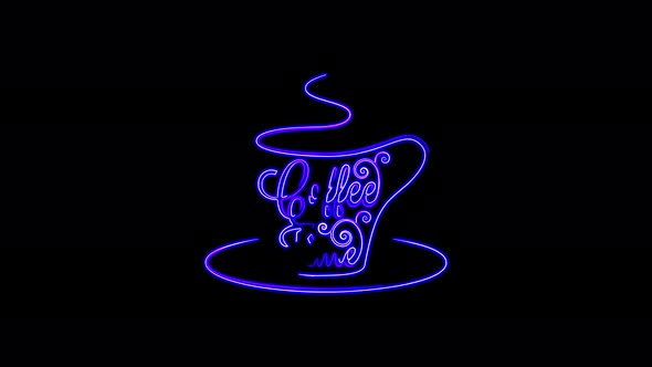 Neon animation of a coffee sign on a black background. Coffee time sign seamless animation 4k video.