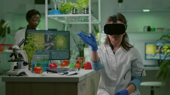 Scientist Woman Researcher Wearing Virtual Reality Headset