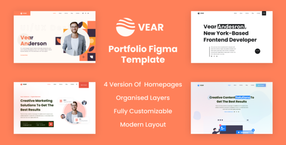 Vear - Modern Multipurpose Personal Portfolio Figma UI Template