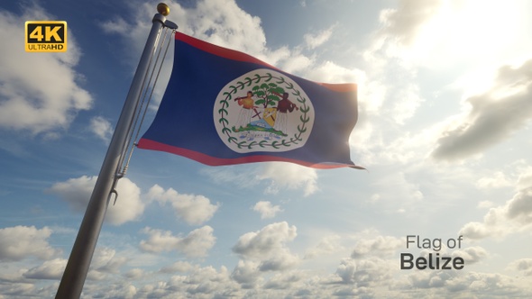 Belize Flag on a Flagpole - 4K