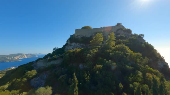 Drone Over Landscape To And From Angelokastro Castle