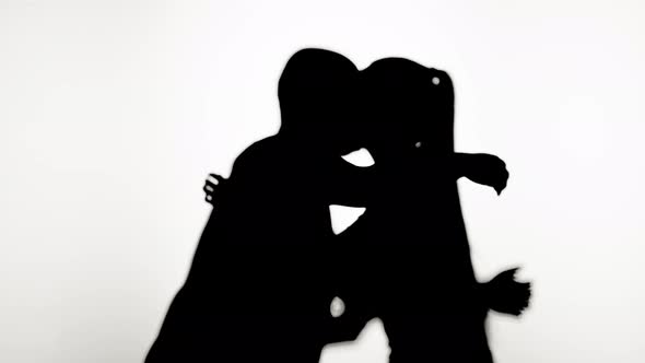 Shadows of Man Hugging Woman on White Background