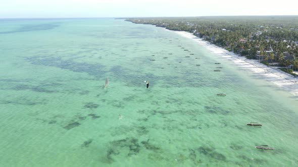 Boats in the Ocean Near the Coast of Zanzibar Tanzania Slow Motion