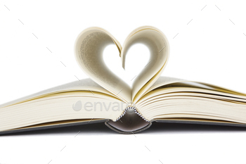 Open book with heart shaped pages. Love for reading. Isolated