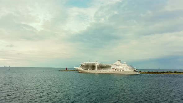 Cruise Liner Sailing in Stormy Weather Aerial View