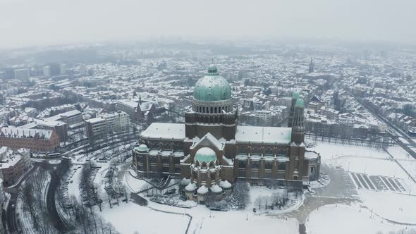 Aerial view of Basilique National du Sacre Coeur a Koekelberg, Belgium.