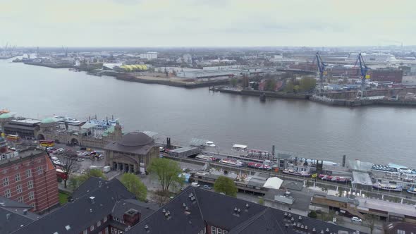 View of Hamburg on a cloudy day with a Drone